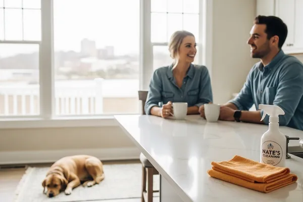 Happy family in a clean living room